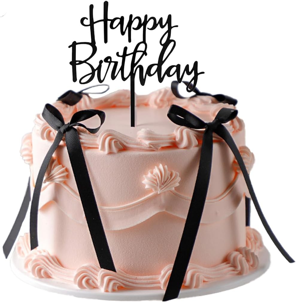 Skiennix Black Satin Cake Bows - 11 Pcs Coquette Bow Toppers with Happy Birthday Sign | Perfect for Birthdays, Baby Showers, Weddings