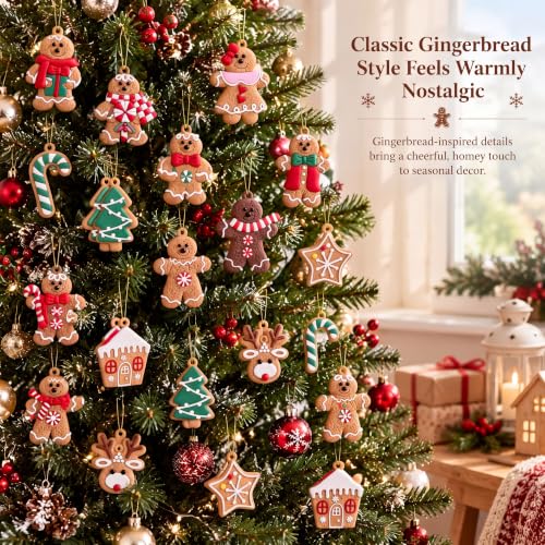 24pcs Gingerbread Christmas Tree Ornaments Holiday Decor for Holiday Parties