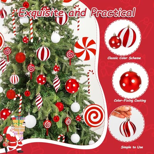 Red White Candy Cane Christmas Ornaments Set - 42 pcs in festive decor
