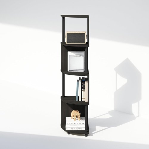 Furinno 4-Tier Zigzag Corner Bookshelf - Stylish Espresso/Black Bookcase for Living Room & Home Office