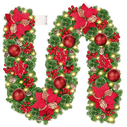GARITE 9FT Prelit Christmas Garland with Lights - Battery Operated, 6#