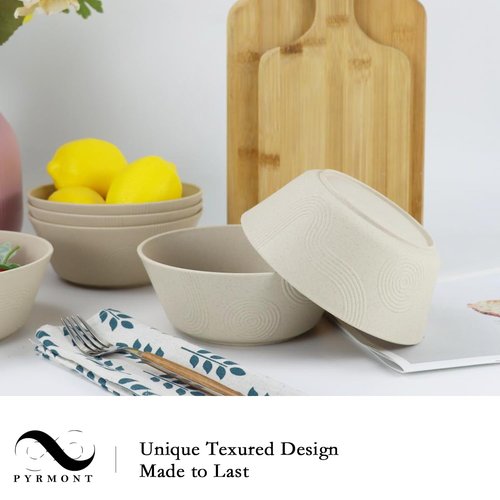 PYRMONT 36 OZ Cereal Bowls Wheat Straw Bowls Set of 6 - Alternative for Plastic Bowls Reusable Soup Bowls Microwave & Dishwasher Safe Unbreakable Bowls Kitchen for Cereal,Salad, Rice,Ramen - Beige