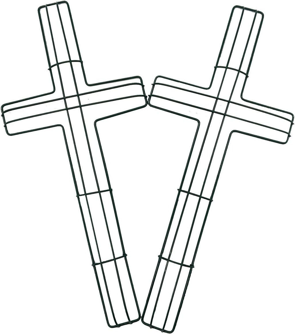 SOHAIL Cross Shaped Metal Wire Wreath Frame - Perfect for Easter & Christmas | 16-Inch Green (2PCS)