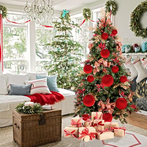 Red Velvet Christmas Ornament Balls Hanging Set - 10pcs, Variation B