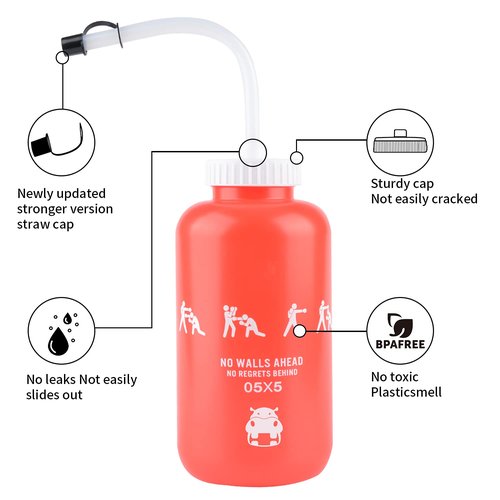 SHOKE Squeeze Sports Water Bottles Boxing Water Bottle with Long Straw BPA free Squeezable 1 Liter Hockey Water Bottle Plastic Leak Proof for Football Hockey Lacrosse Gym Cycling 32 Oz Mother's Day