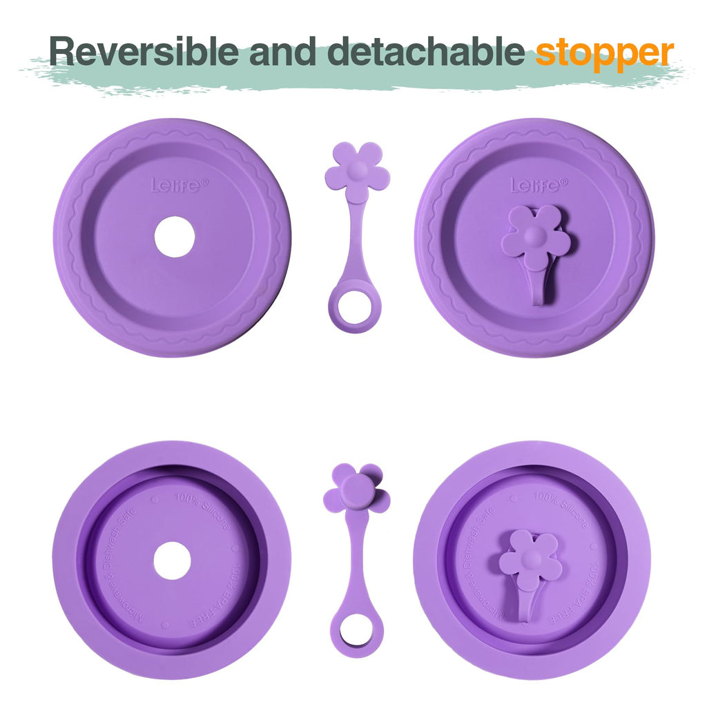 Lelife Silicone Mason Jar Lids, Regular and Wide Mouth Compatible, with Straw Hole and Stopper (Assorted Colors 8PCS)