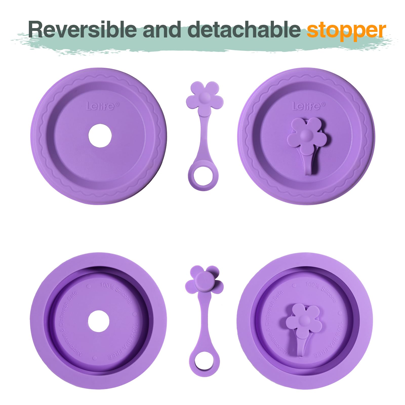 Lelife Silicone Mason Jar Lids, Regular and Wide Mouth Compatible, with Straw Hole and Stopper (Assorted Colors 8PCS)