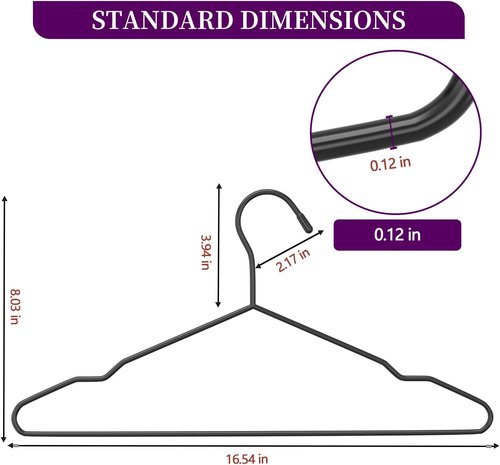 60Pack Metal Wire Hangers+5 Clothes Pins, 16.5" Wire Clothes Hangers for Standard Sized Shirt, Suits, Jackets, Skirts, Ultra Thin Space Saving, Bulk for Home and Commercial