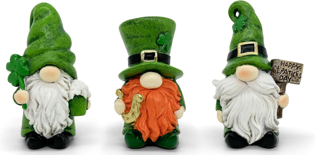 Uniboho St. Patrick's Day Gnomes - 3-Piece Green Irish Leprechaun Figurines for Home Decor