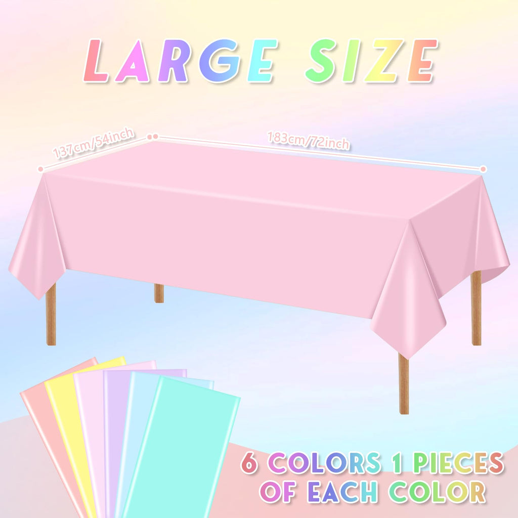 mwellewm 6 Pcs Easter Tablecloth Party Decorations Pastel Table Cloths Plastic 54x72 Inch Rainbow Tablecloth Disposable Rectangle Table Cover for Birthday Baby Shower Wedding Princess Ice Cream