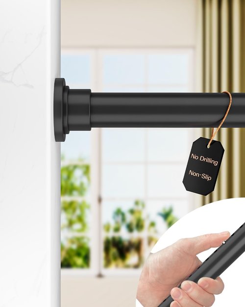 ALLZONE Tension Curtain Rod - Adjustable Heavy Duty No-Drill Design | 83-123 Inches, Black