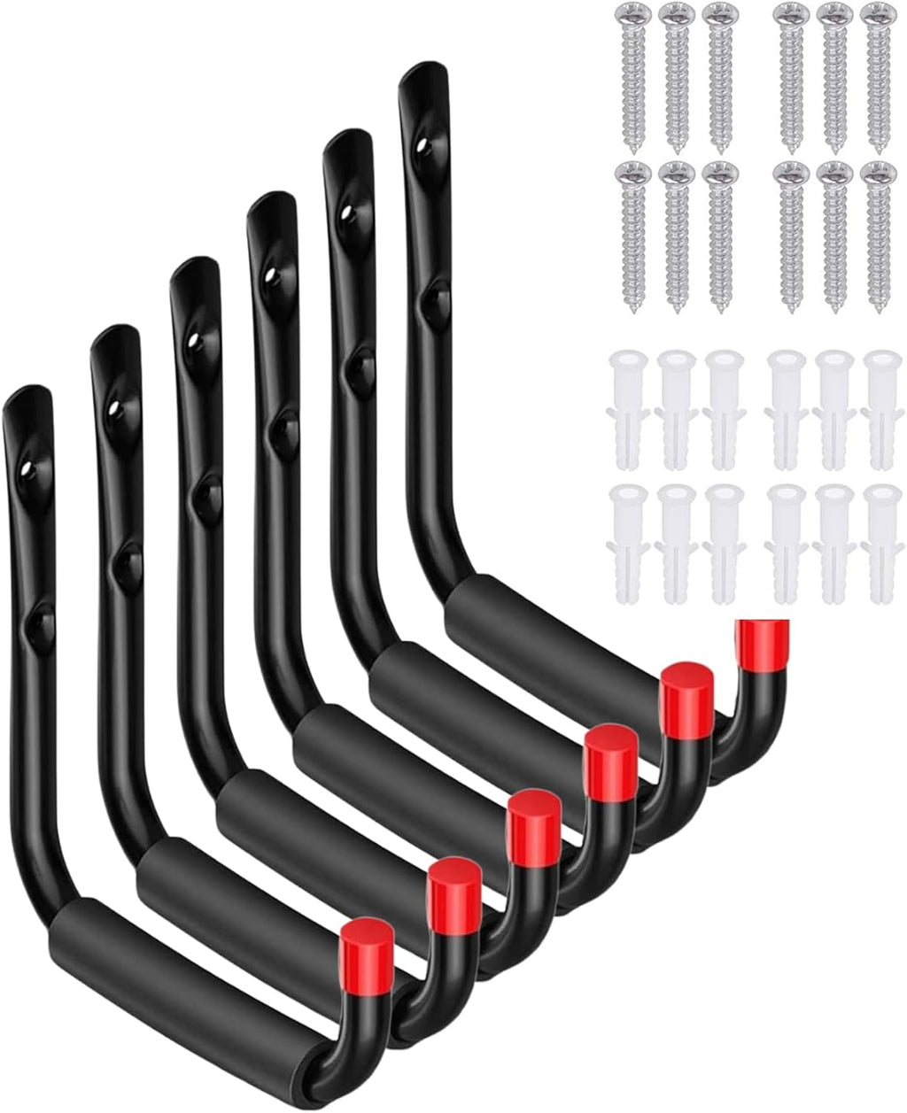 **Garage Hooks - Heavy Duty Utility Steel with EVA Foam Padding | 6 Pack Wall Mount Organizer for Bikes, Kayaks & Tools**