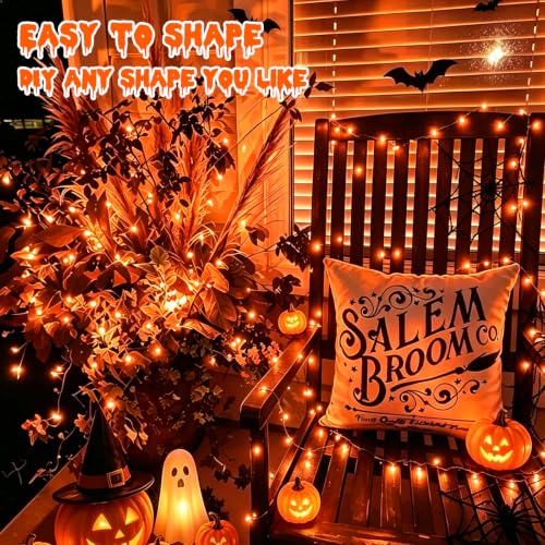QITONG 6-Pack Orange Battery-Operated Fairy Lights 16ft 50 LEDs Silver Wire - Waterproof Outdoor Christmas String Lights (Indoor/Outdoor)