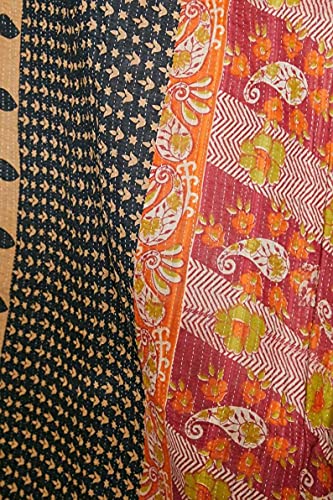 Indian Kantha Quilt - Handmade Reversible Cotton Throw 55x85 Inches