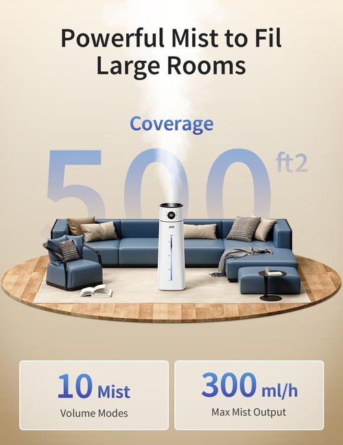 JRD Humidifier - Ultrasonic Cool Mist for Large Rooms | 8L Capacity, Remote Control, 10 Mist Modes, 24H Timer