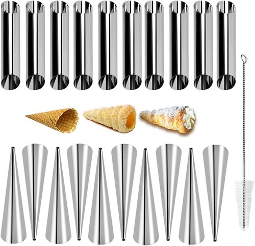 Guowall Stainless Steel Cream Horn Mold - Reusable Pastry Mould for Cannoli & Croissants | 20 Pcs Set