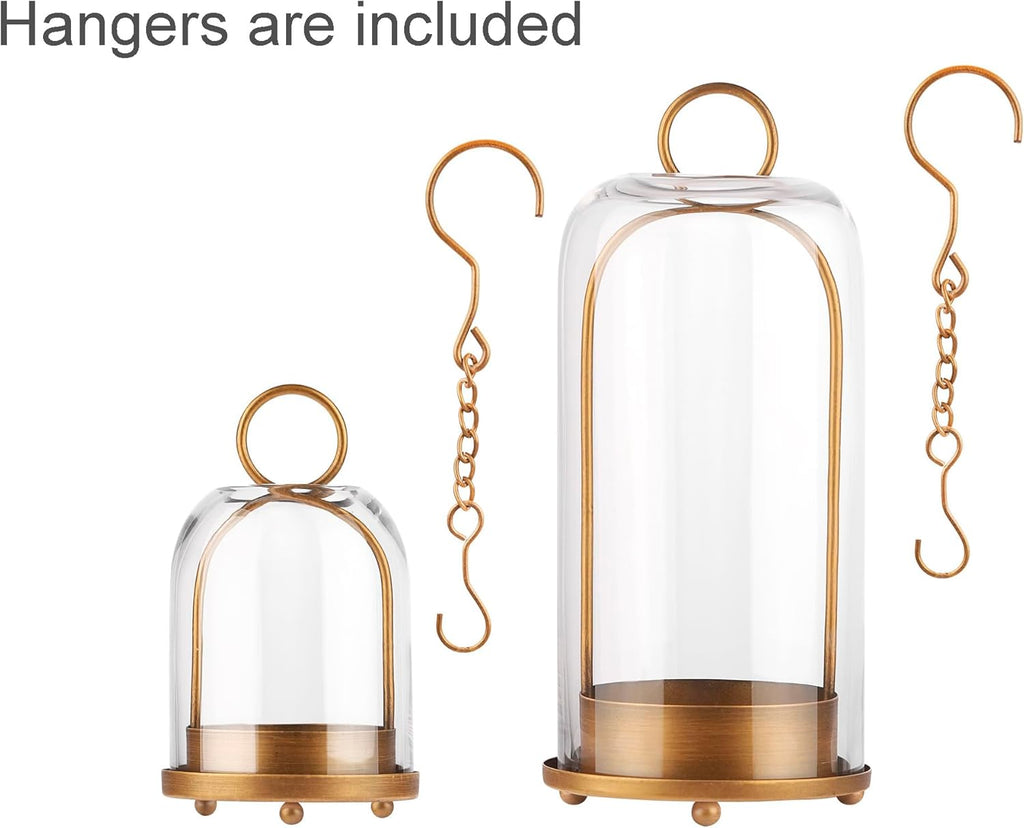 Skiennix Versatile Metal Candle Holder - Handmade Glass Dome for Pillar Candles & Plants | 5" & 4" Sizes in Brass