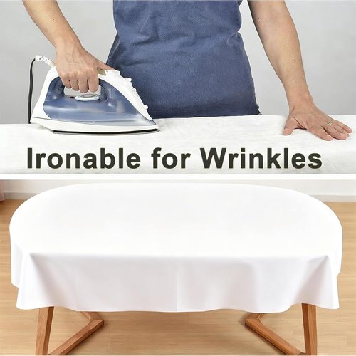 Amonsa Oval Tablecloth 60 x 120 inch for 10-12 Seats Washable Dining Table Cloths Polyester Fabric White
