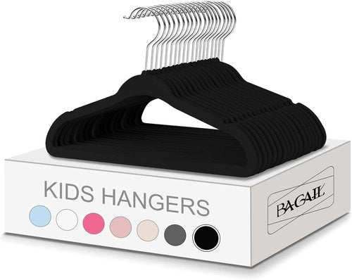 BAGAIL 50-Pack Kids Velvet Hangers - Non-Slip 14-Inch Baby Clothes Hangers for Infants/Toddlers | Black