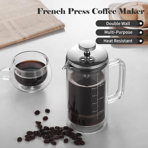 Double Walled French Coffee Maker Heat Resistant Borosilicate Glass Coffee Pot