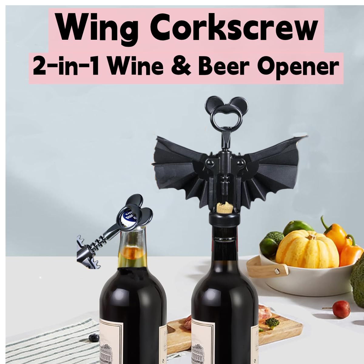 Bat 2-in-1 Wine & Beer Opener, Alloy Dual-Use Bottle Opener, Gifts for Lovers