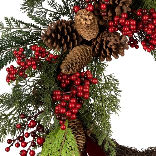 24-Inch Artificial Christmas Wreath with Berries, Pine Cones & Chimes