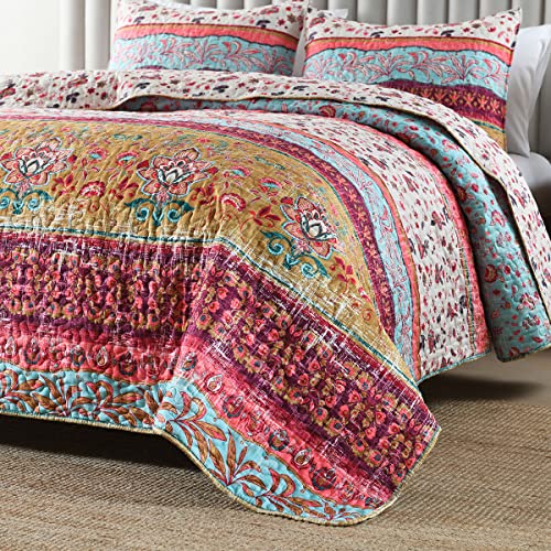 Boho Reversible Queen Quilt Set - 3-Piece Lightweight Bedspread