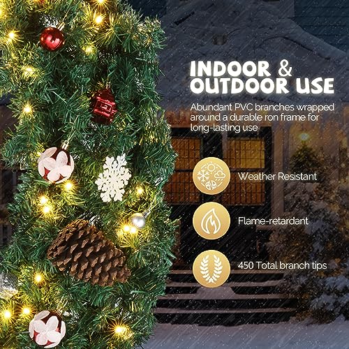 48-Inch Pre-Lit Artificial Christmas Wreath with 150 LED Lights & Ornaments