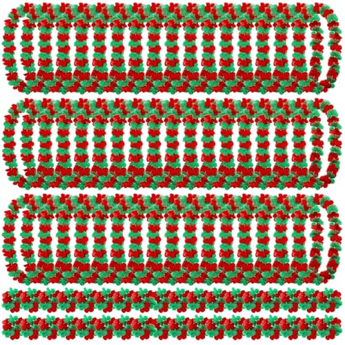 144-Piece Christmas Hawaiian Lei Set, Red and Green Flower Necklaces
