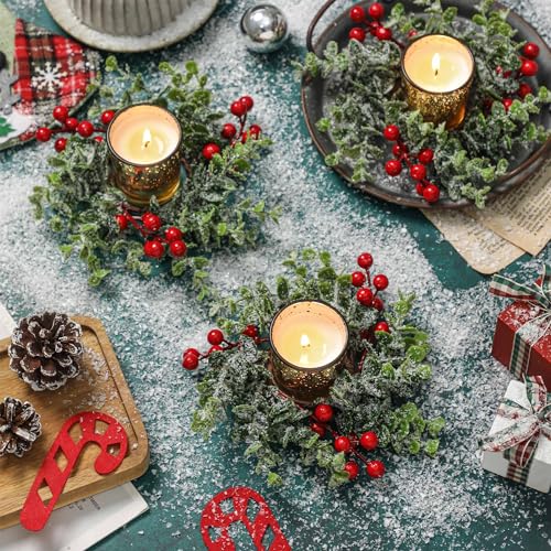 Christmas Candle Ring Wreaths with Votive Candles - Set of 4 Centerpieces