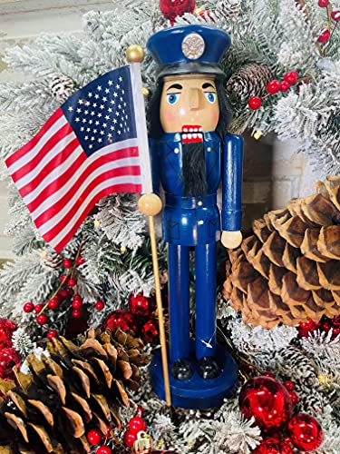 14-Inch Patriotic Air Force Nutcracker with American Flag - Handcrafted Holiday Decor