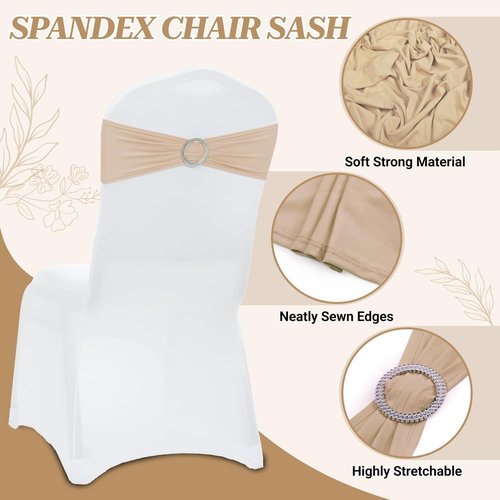 MDS Spandex Chair Sashes - Universal Fit Elastic Stretch Bands with Buckle Slider Bow | 200 Pack - Champagne Gold