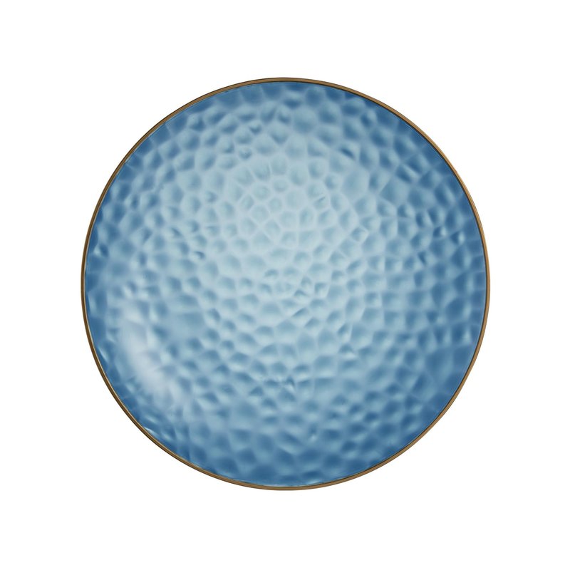 PLASTICPRO 30 Pack Hammered Plastic Plates Heavyweight Disposable Plastic Plates Elegant Clear Hammered Rim Platsic Party Dishes (Blue With Gold Rim, 7'' INCH PLATES)