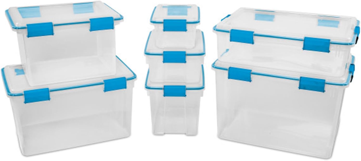 Sterilite 6-Pack Gasket Box | Weather-Resistant 12 Quart Storage Bins with Latching Lids - Heavy-Duty Organizers for Home & Office
