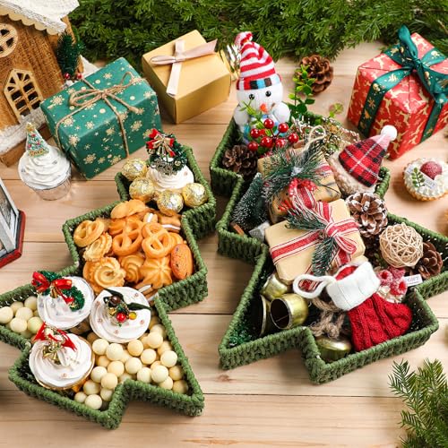 Vesici 2 Pcs Christmas Tree Wicker Basket, 16‘' 14‘' Xmas Serving