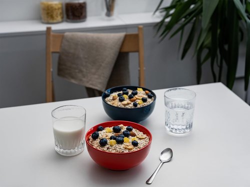 KooK Soup Bowls, Cereal Bowl, Ceramic, Bowls for Kitchen, Microwave, Dishwasher and Freezer Safe, Porcelain Dishes for Pasta, Salad, Oatmeal, Deep Interior, 20 oz, Set of 6, (Red)