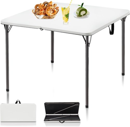 Kasunpul 34" Folding Table - Portable Square Card Table with Collapsible Legs & Carrying Handle | Ideal for Camping, Picnics, Office & Parties - White