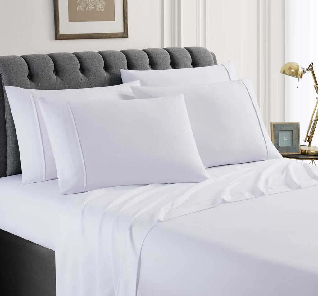 Queen Size Bed Sheets Set | 4PC Solid Microfiber Bedding - Breathable, Fade Resistant Luxury in White