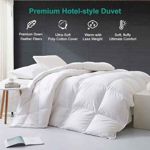 APSMILE Down Feather Fibers Duvet Insert - Ultra-Soft All Season Comforter | Full/Queen Size, White 90x90