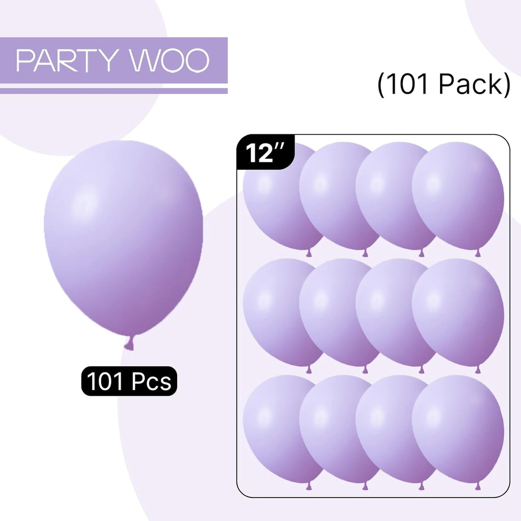 PartyWoo Lavender Balloons - 12 Inch Light Pastel Purple Latex Helium Balloons | 101pcs for Celebrations