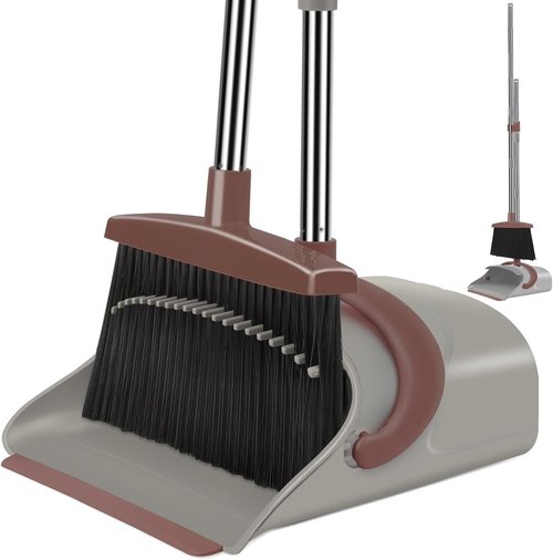Ivandar Broom and Dustpan Combo Set - 50.6-Inch Long Handle for Effortless Cleaning | Brown & Gray