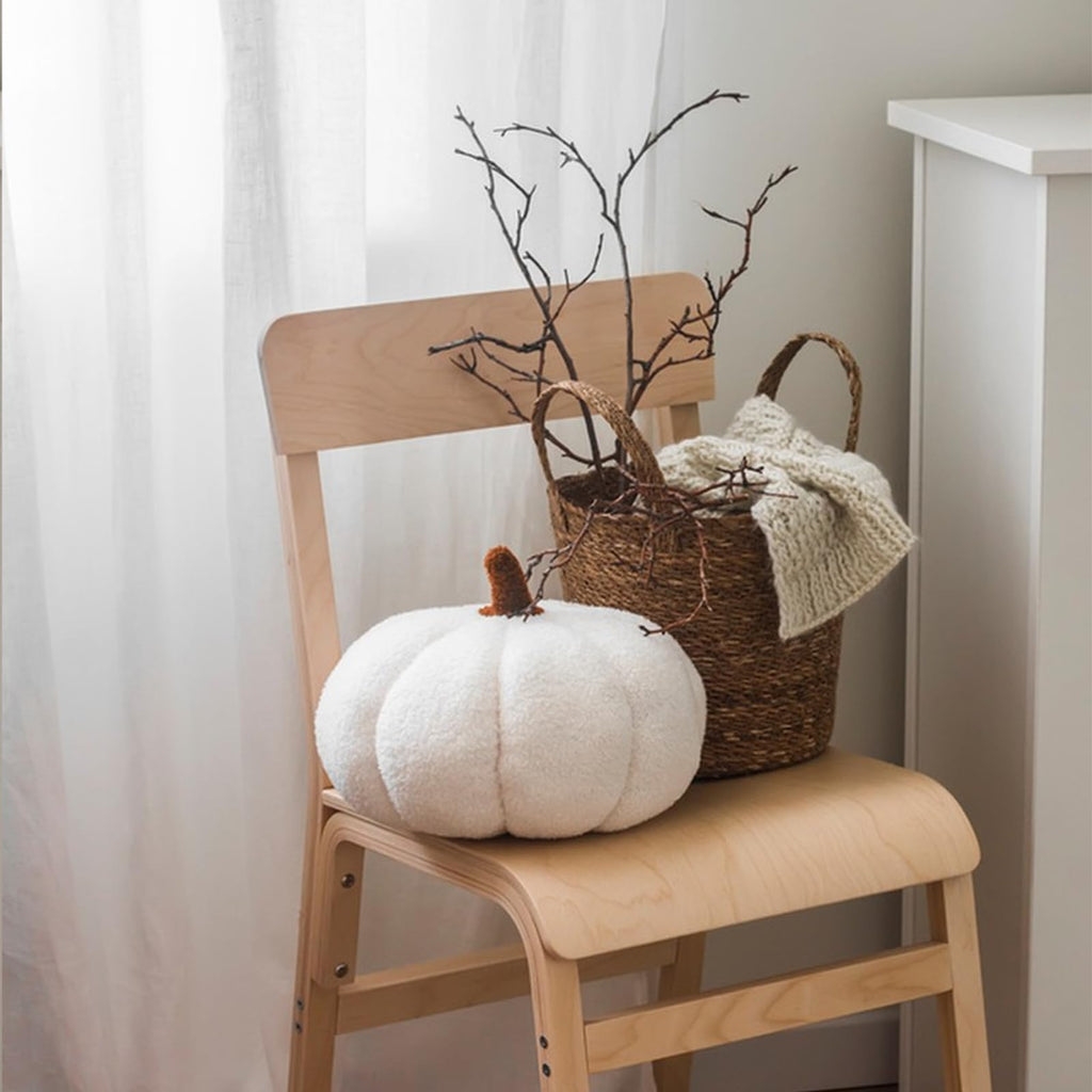 Halloween Pumpkin Pillows, Off White Pumpkin Shaped Throw Pillows Room Decoration, Teddy Fleece Cute 11 Inches Soft Pillow for Natural, Accent Halloween Pillows, Fall Decor