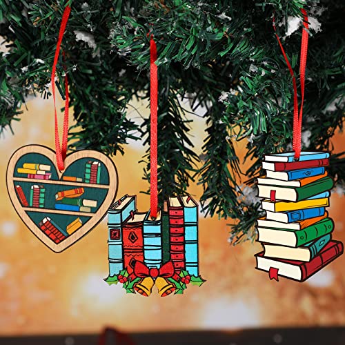 Christmas Wooden Book Ornaments - 24 Pack Holiday Hanging Decorations for Tree & Home