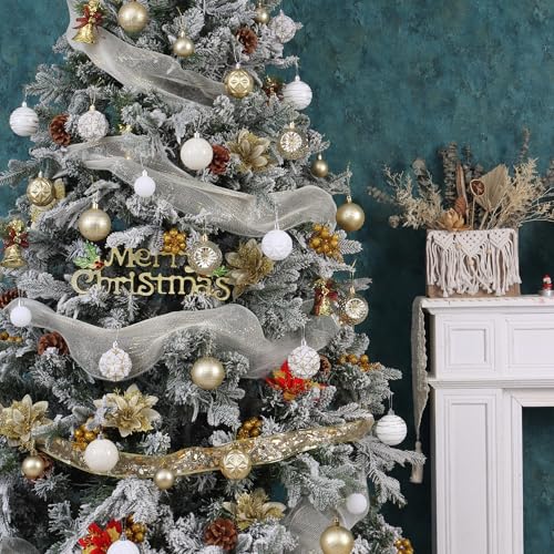 Forsylvanas 100pcs Christmas Ornaments Set White & Gold Shatterproof Holiday Decorations