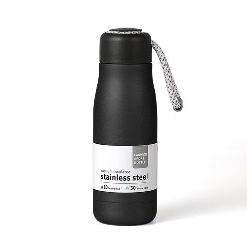 Water Bottles with Portable Lid，Hydro Insulated Thermal Flask for Hot or Cold Drinks 350ml Stainless Steel Metal Reusable Water Bottle for Kids, Adults, Midnight Black