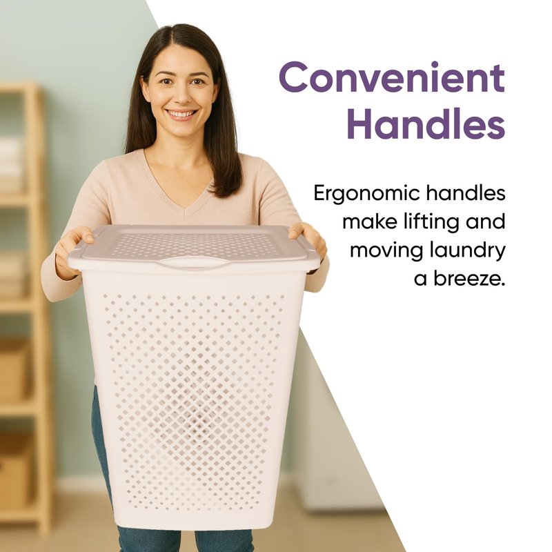 Superio 2-Pack Gradient Hamper with Lid - 60L, Modern Design, Perforated, Slim & Sturdy, Ergonomic Handles - Cream