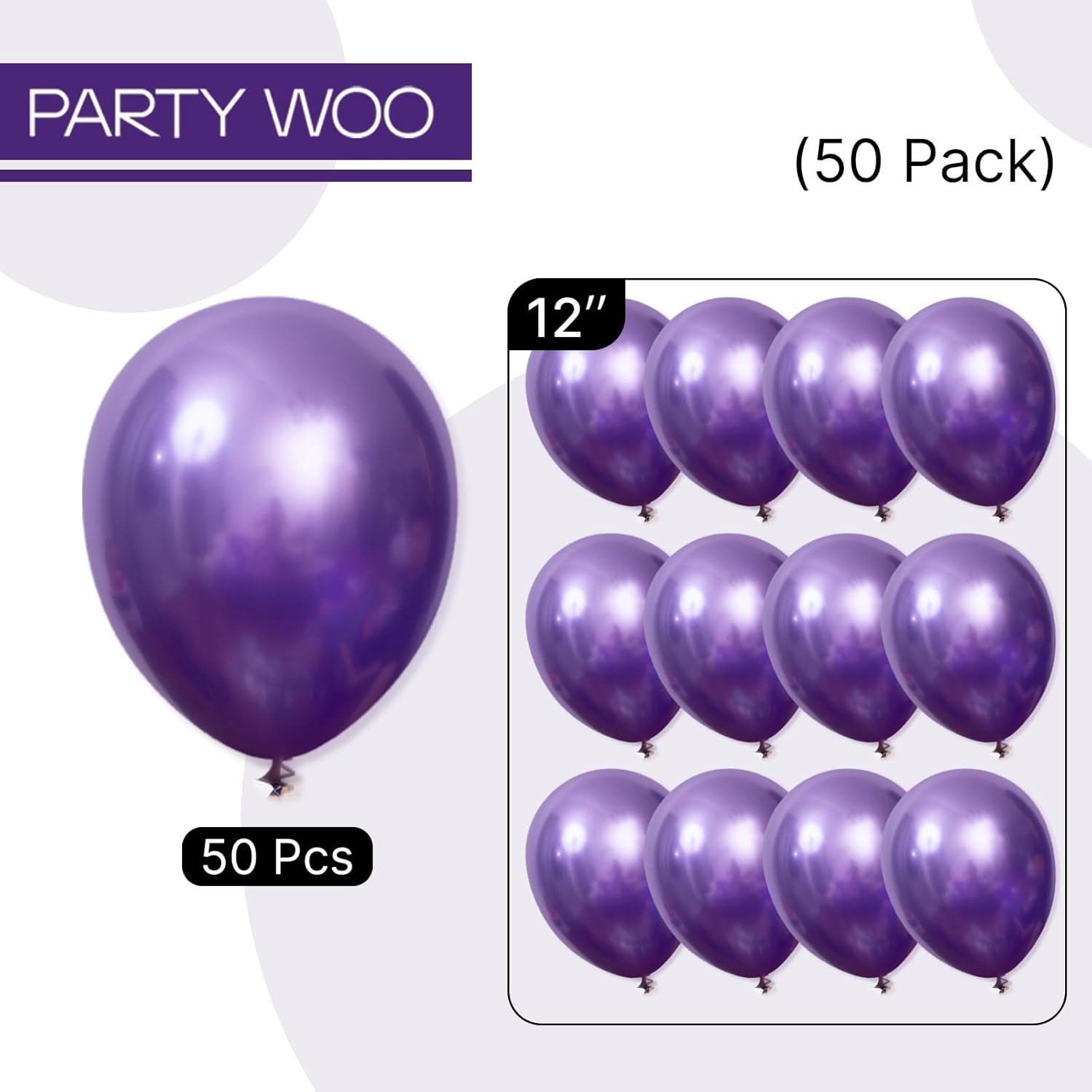 PartyWoo Metallic Purple Balloons - 50pcs 12 Inch Chrome Latex Helium Balloons for Celebrations