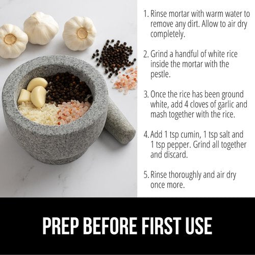 GORILLA GRIP 100% Natural Granite Stone Mortar and Pestle Set, 2 Cup, Non-Scratch Base, Heavy Duty Unpolished Molcajete Guacamole Salsa Bowl, Grind Seeds, Garlic, Herbs, Spices, Kitchen Muddler, Gray