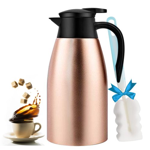68oz Thermal Coffee Carafe, Stainless Steel Coffee Carafes for Keeping Hot, Airpot Insulated Tea Pot Dispenser for Hot Water, Tea, Hot Beverage - Keep 12 Hours Hot, 24 Hours Cold, Cold