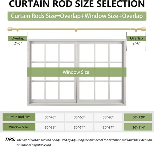 Gold Adjustable Curtain Rods by [Brand Name] - 5/8” Diameter, 30-120 Inch for Windows with Brackets